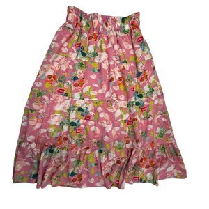 Calessa Tiered Floral Maxi Skirt Size Large Pink Cottage Prairie Boho Lined